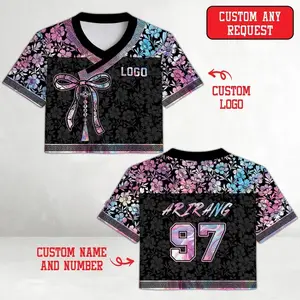 Custom Hanbok Style Floral Jersey, Personalized Korean Norigae Tassel Crop Top, Custom Name & Number Team Jersey, Kpop Concert Outfit Gift