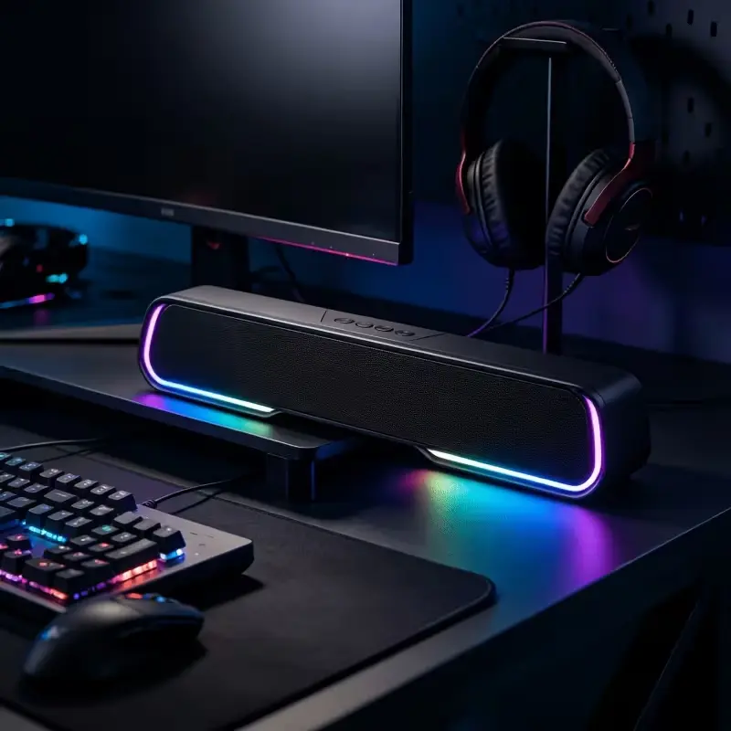 PC Soundbar Speaker with RGB LED Light, Wired and Bluetooth Computer Sound Bar, Stereo Desktop Speaker Support AUX, TF Card, USB Play, Gaming Soundbar for Desktop Laptop Monitor Home Office