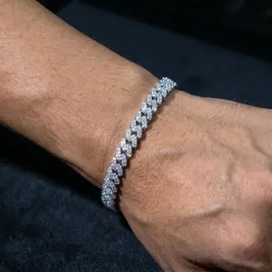 Frosted Moissanite Cuban Link Bracelet (6mm) 7 inch DRK Iced Out Bracelet 5A+ VVS Micro Stones Tennis Bracelet for Men Luxury Hip Hop Platinum Plated Rhinestone Bracelet Waterproof Tarnish Resistant