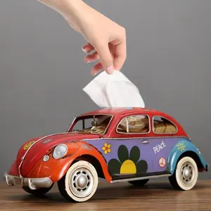 A Vintage American-Style Creative Industrial Bus Tissue Box - Water Proof Pink Rectangular Tissue Holder & Decorative Car Ornament for Living Room