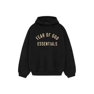Fear of God Essentials Fleece Hoodie "Black/Yellow" Over Sized Fit FW24