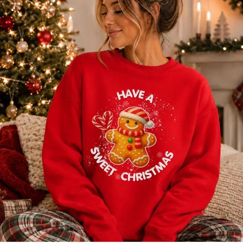 Gingerbread Christmas Sweatshirt, Cute Holiday Crewneck Shirt, Festive Cookie Graphic