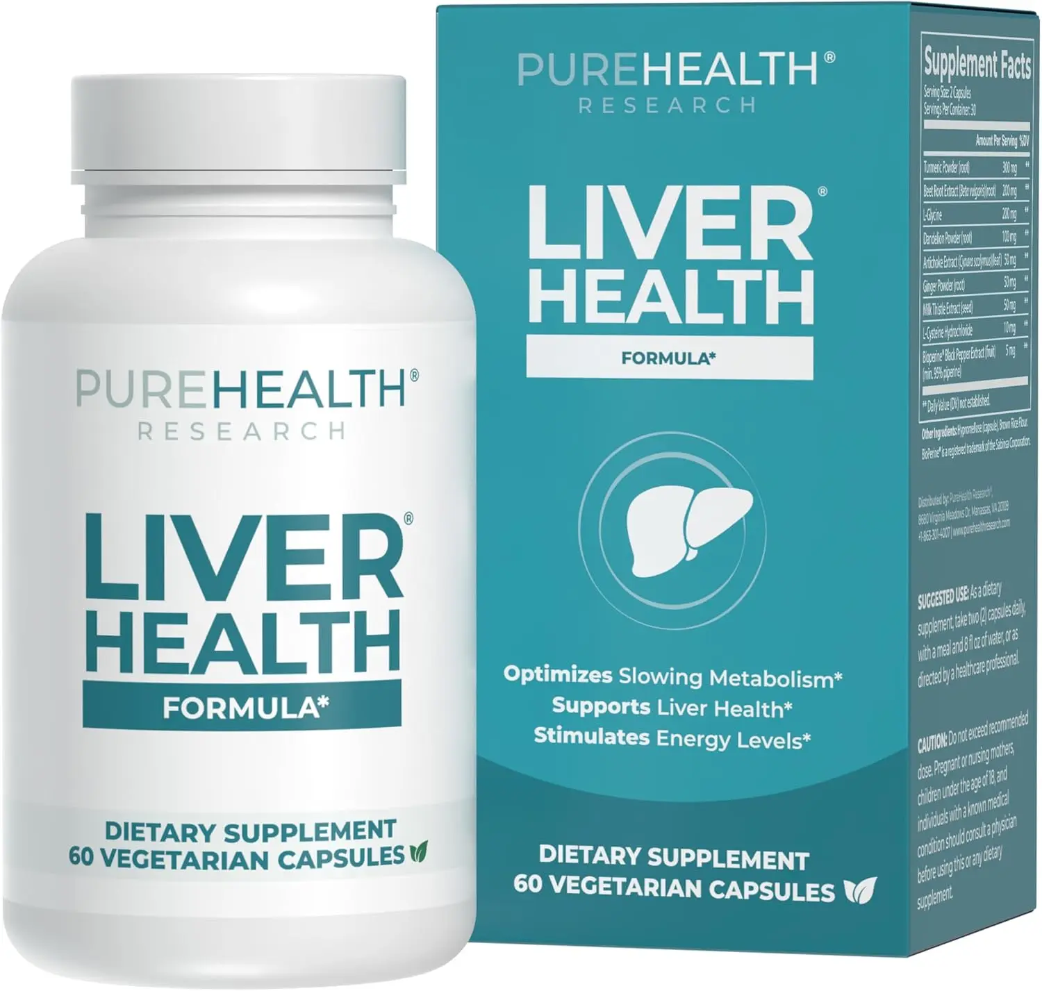 PureHealth Research Liver Health - Liver Cleanse & Detox Supplement, Promotes Liver Support & Repair with Milk Thistle,Turmeric, Dandelion & Artichoke