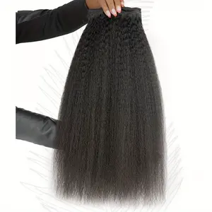 2025 Wholesale Arrivals 2 Bundles Kinky Straight Yaki Human Hair Extensions - Real Hair Weave, Double Weft, Natural Black for Daily Use, Versatile & Long-Lasting, Ponytail Hair Extensions