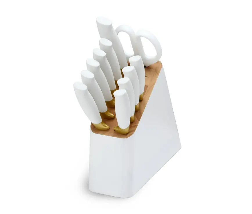 Drew Barrymore Stainless Steel 12 Piece Knife Set with Soft Grip Handles - Ideal for Kitchen Use - Block