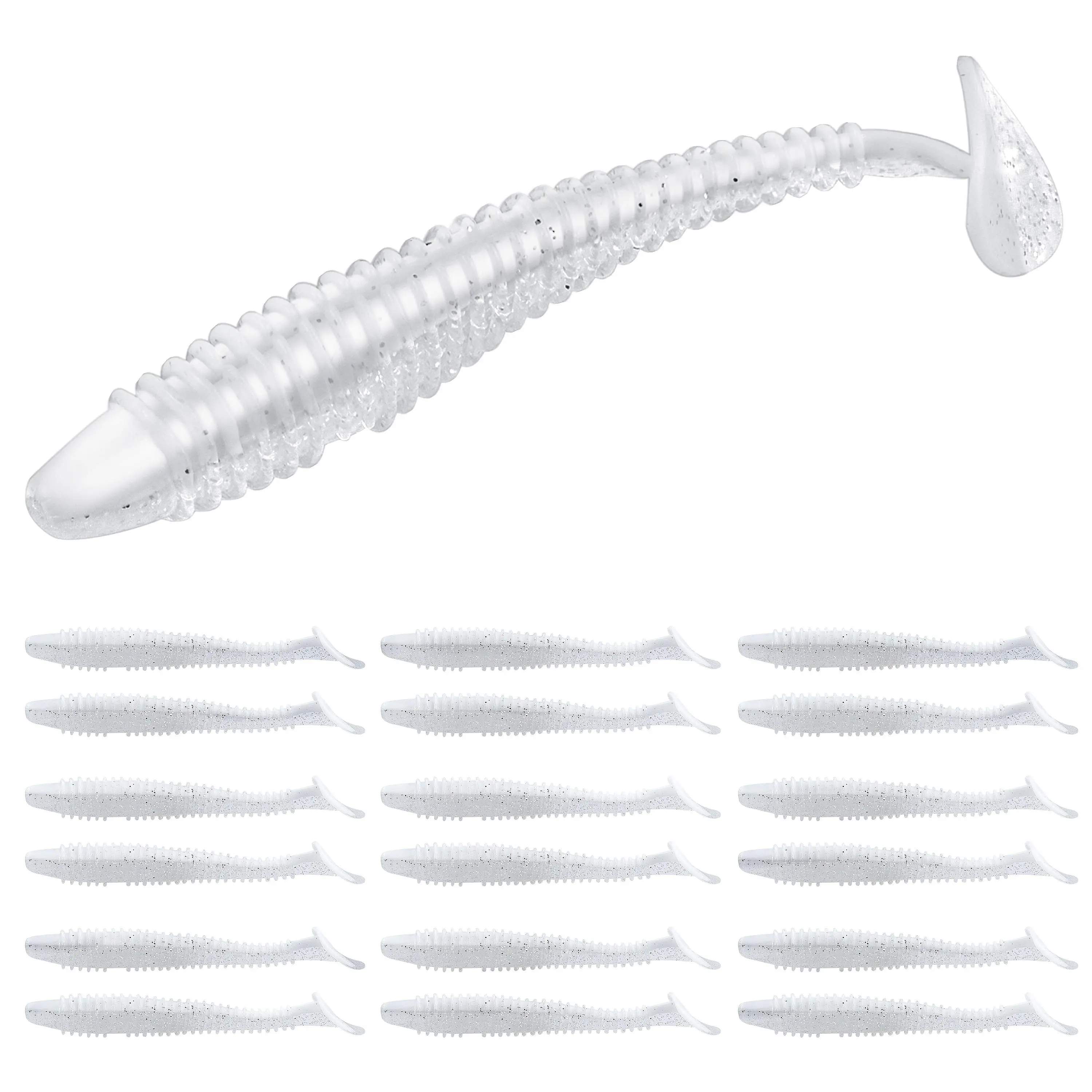 RUNCL Minnow Paddle Tail Swimbaits, Scented Bait Kit in 5/4/3/2 Inch Sizes, Assorted 10-40 PCS Packs (0.054kg-0.15kg), 5/4/3/2 Inches, 18.6Cm, 2In, 40Pcs, Any Serious Angler, Bass & Pike, Durable Construction, Easy To Use, 6.65 X 4.45 X 1.14 Inches