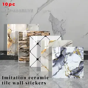 118.11*118.11 Inch Marble Look Tiles, Tile Sticker, Thick Easy Clean, Peel and Stick, Self Adhesive Tiles, DIY, Decorative, Kitchen Living Room Bathroom Use, Home Decor, 10 Pieces Set