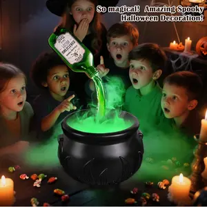 Decorations Indoor - Cauldron  Decor with Magic Floating Potion Bottles and Diffuser - Black Plastic Witches Bowl Hocus Pocus Party Decoration for Spooky Vintage Home Kitchen Table