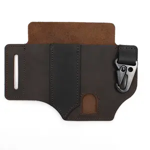 Genuine Leather EDC Tactical Multi-Functional Belt Pouch with Eagle Claw Buckle, Heavy Duty Waist Mounted Carry Holster for Flashlight, Knife, Multi-Tool and Outdoor EDC Tools, Unisex, Reddish Brown
