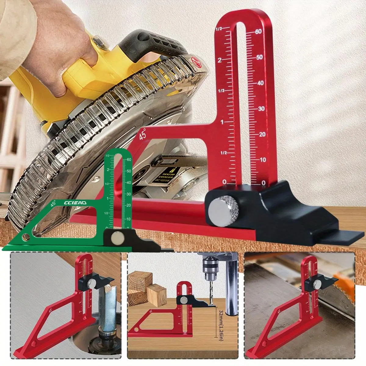 Woodworking Height Gauge, Precision CNC Machined Height Measuring Tool, Measuring Instrument for Table Saw, Aluminum Alloy Setting Up Gauge for Router Table Drill, Woodworking Square Protractor