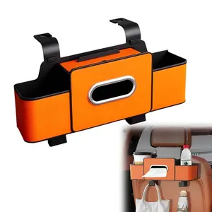Car Seat Back Organizer, Backseat Organizer with 2 Cup Holders, Tissue Box & Adjustable Hooks – Dual Compartments for Easy Storage of Snacks and Drinks, Durable and Easy-to-Install, Compatible with All Vehicles, Car Interior Accessory