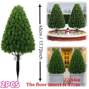 Two Artificial Christmas Trees with Realistic Leaves, Durable Plastic, No Maintenance, Indoor Outdoor Holiday Decorations, Ornaments Decor