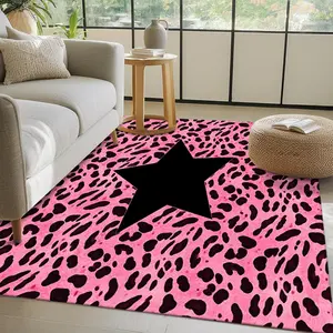 Pink leopard print with black star pattern, stylish and bold living room rug, easy to clean, suitable for hallway, living room 15-25 sqm, kitchen, bedroom 1.5m-1.8m single/double bed, Abstract Area Rugs