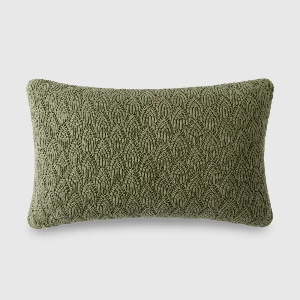 20"x12" Jeremiah Brent Home Pointelle Lumbar Accent Pillow Olive Green 20"x12" Jeremiah Brent Home Pointelle Lumbar Accent Pillow Olive Green