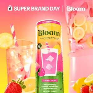 Summer Splash - Bloom Sparkling Energy Drink - Limited Time Flavor - Natural Caffeine, Zero Sugar, 180mg Caffeine - Antioxidant-Rich with Green Coffee Bean, Green Tea Extract, Prebiotics, 12oz 12 Pack
