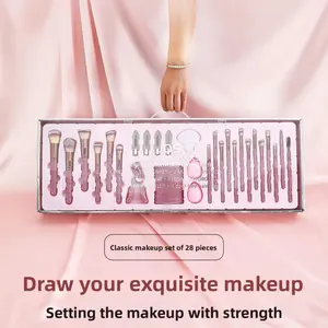 Sparkle On with 28Piece Diamond Encrusted Makeup Brush Set Pink makeup brushes set lash tool