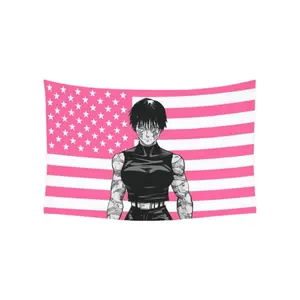 Nanami Pink USA America Flag Tapestry - Anime Funny Room Merch - Backdrop Tapestry Jujutsu Kaisen Aesthetic - Gift for Nanami Wifu