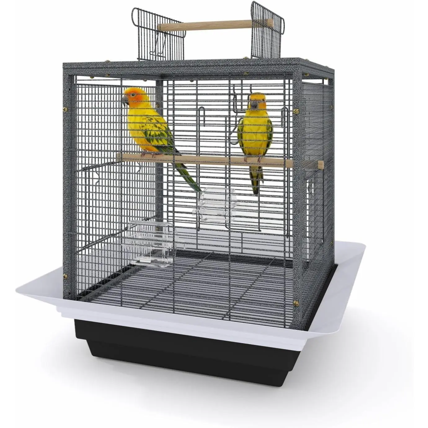 20-in Birdcages Set with Playground Stand, Portable Travel Carrier, Bird Perches for Cage, Playtop for Taming, Hammered Steel Build & Transparent Food Cup with Perch for Medium-Small Parrots, Parakeets, Indoor Use