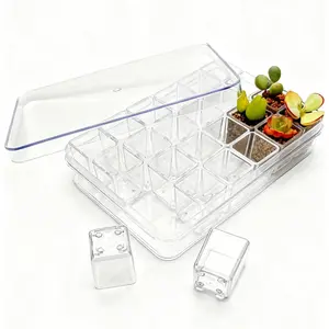 24 count Super  Mini Clear Plastic Planter, 1.1" Small Succulent  Pots with Drainage Hole & Storage Box with Lid (Lid for Storage Only),  Pots for Root Viewing,  Decor