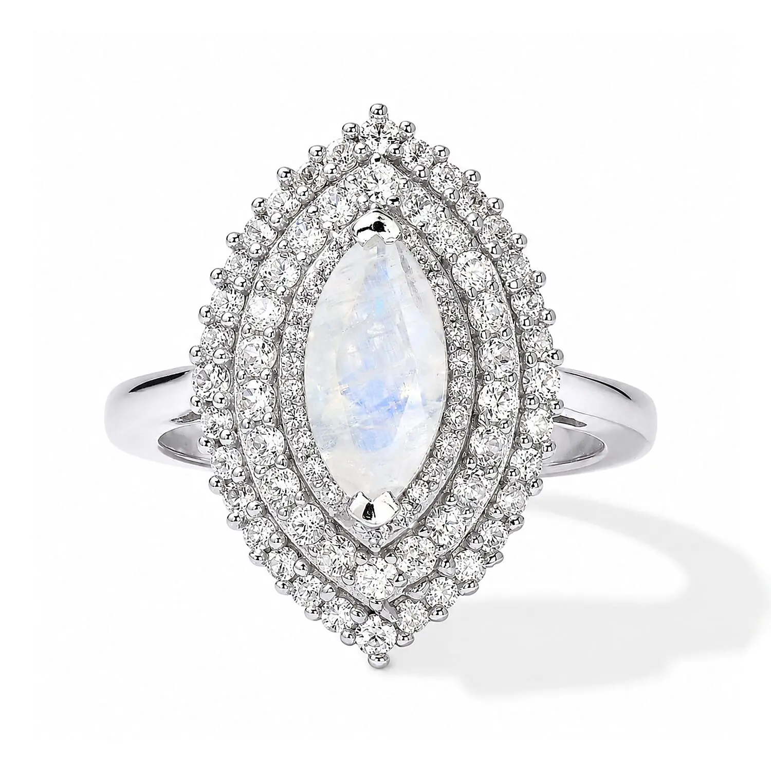 EverTrue Rainbow Moonstone and White Zircon 2.10 ctw Ring in Platinum Bond (Size 10.0)