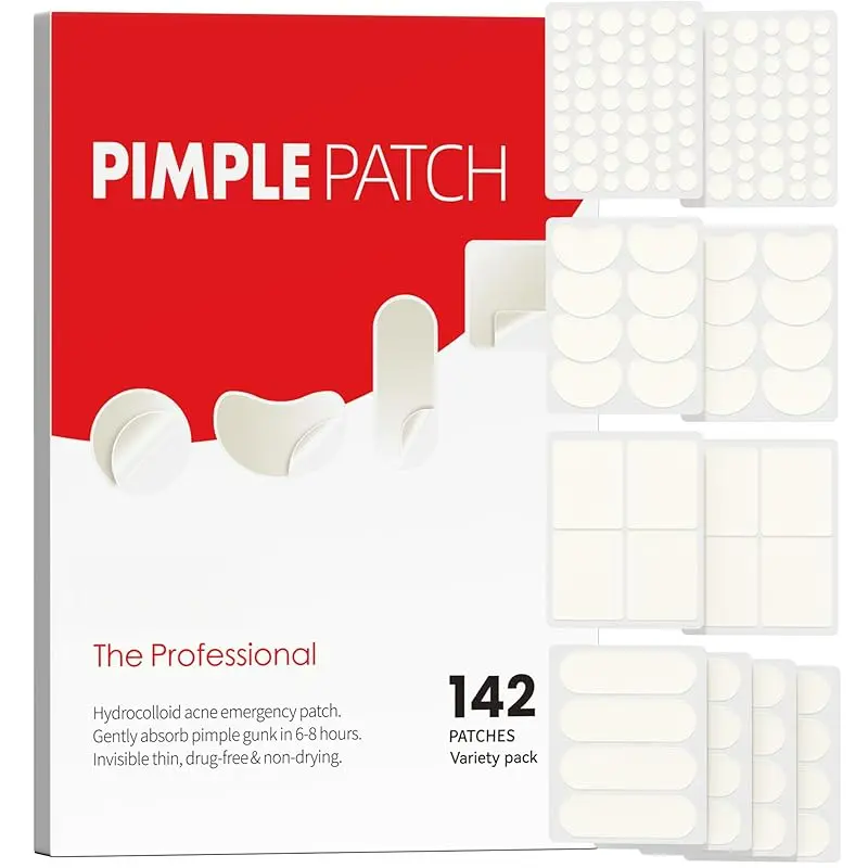 Large Acne Pimple Patches for Face, 6 Sizes 142 Counts Big Hydrocolloid Bandages for Body, Forehead, Chin, Nose, Neck & Chest(Round, Oval, Moon, Square)