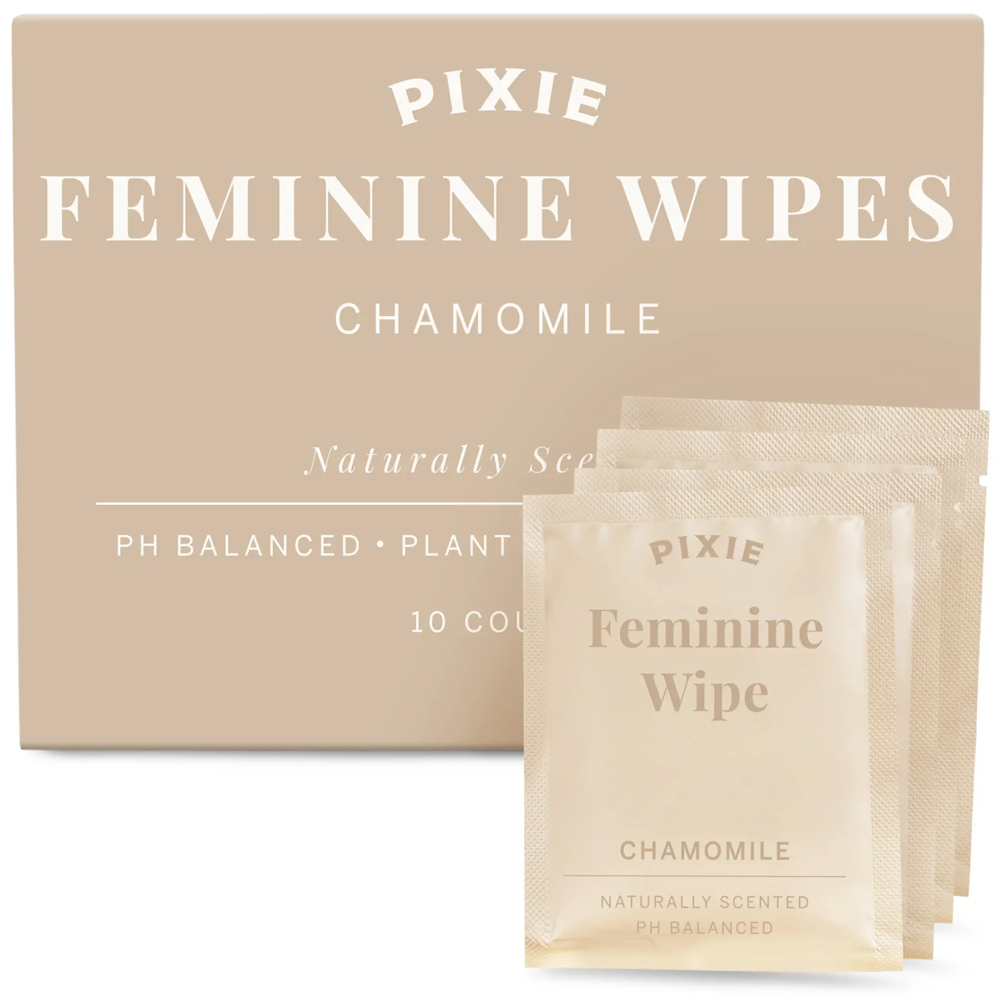 Pixie Menstrual Cup Wipes - Chamomile Scented, Flushable, Biodegradable & pH Balanced - Best Individually Wrapped Wipes for On-The-Go & Public Bathrooms - Wash & Cleaner for Cups & Discs (10 Count)