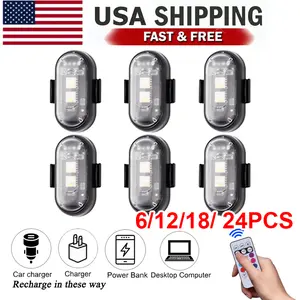 6~24Pack Wireless LED Strobe Lights with Remote Control, 8 Colors RGB USB Charge IP65 Waterproof Anti-Collision for Car Motorcycle Drone & RC Aircraft Bike