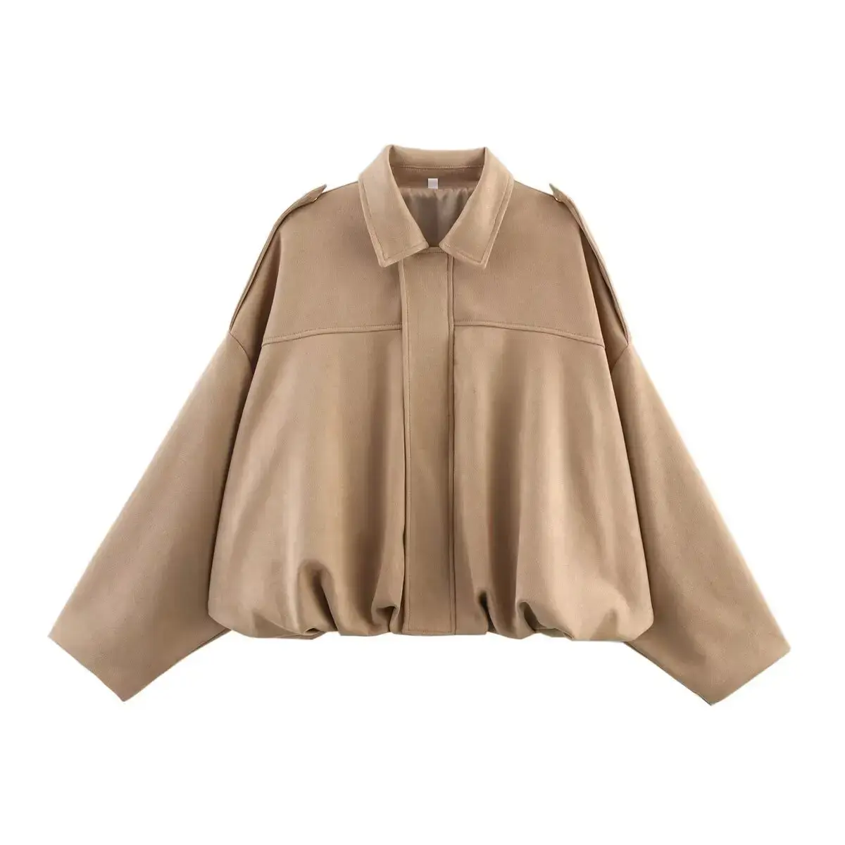 ETJ 2025 TRAF Women's Spring Fashion Suede Texture Loose Fit Lapel Bomber Jacket