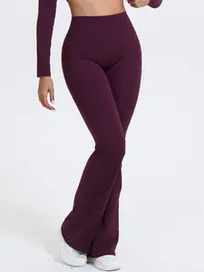 Women's High Waist Yoga Flare Pants, Seamless Butt Lifting Design, No Pockets, Comfortable Sport & Casual Wear, Polyester + Spandex Fabric, High Waisted Leggings