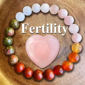 2PCS/SET Fertility Bracelet With Rose Quartz Heart Crystal- Healthy Pregnancy Bracelet - Maternal Protection - Moonstone - Unakite - Carnelian - Rose Quartz - Red Jasper
