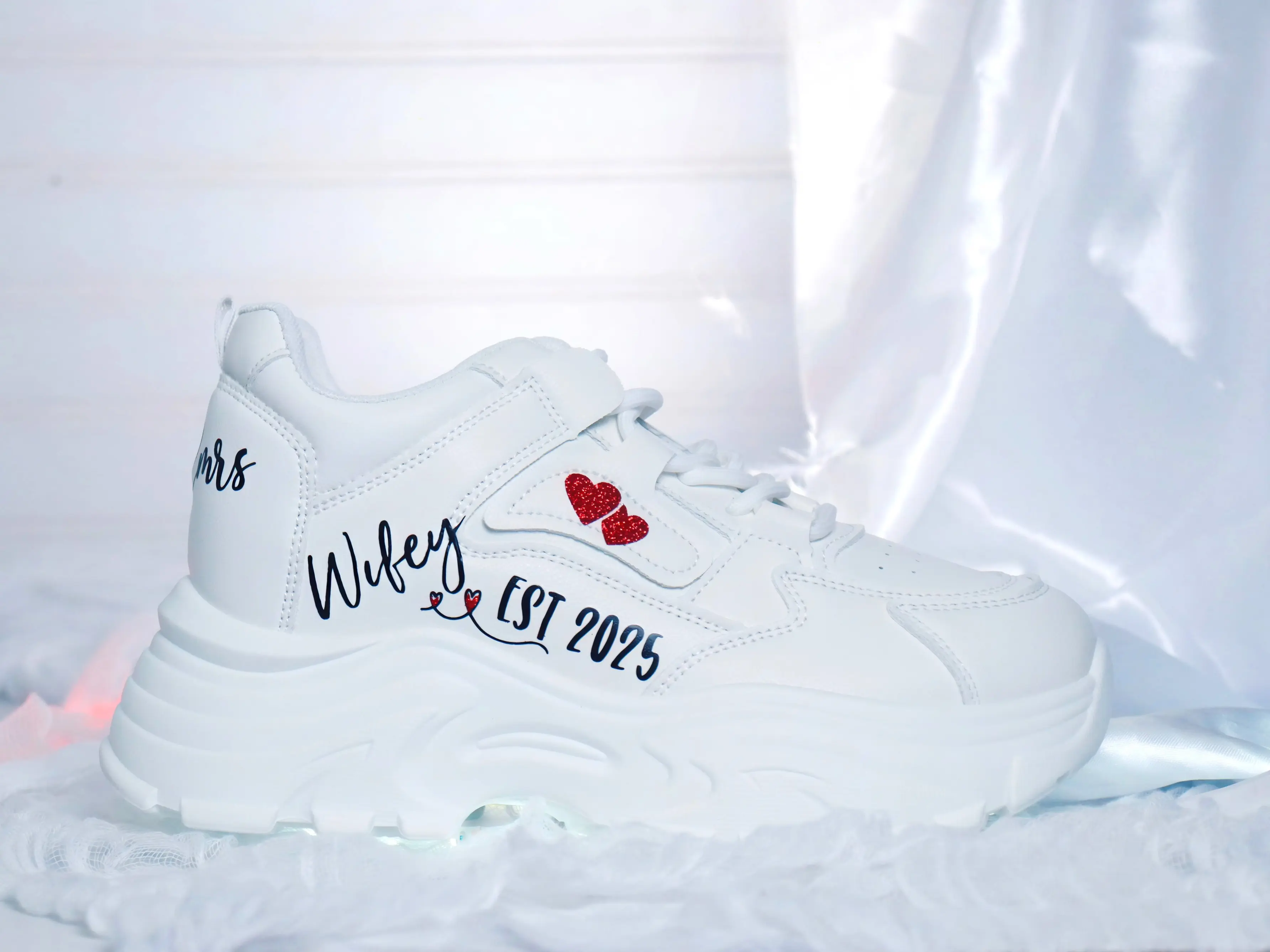 Mr & Mrs Lovely matching couple Wedding Chunky Personalized Bridal Shoes Footwear Women's Trainer