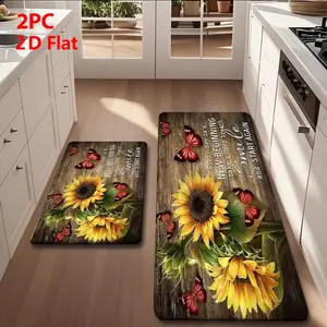 2/3Pcs Sunflower Butterfly Kitchen Mats, Washable Farmhouse Kitchen Rugs Set, Absorbent Anti Fatigue Floor Mats, Home Decor Mat, Anti Slip Kitchen Mat for Kitchen, Bathroom, Laundry Room, Hallway, Indoor