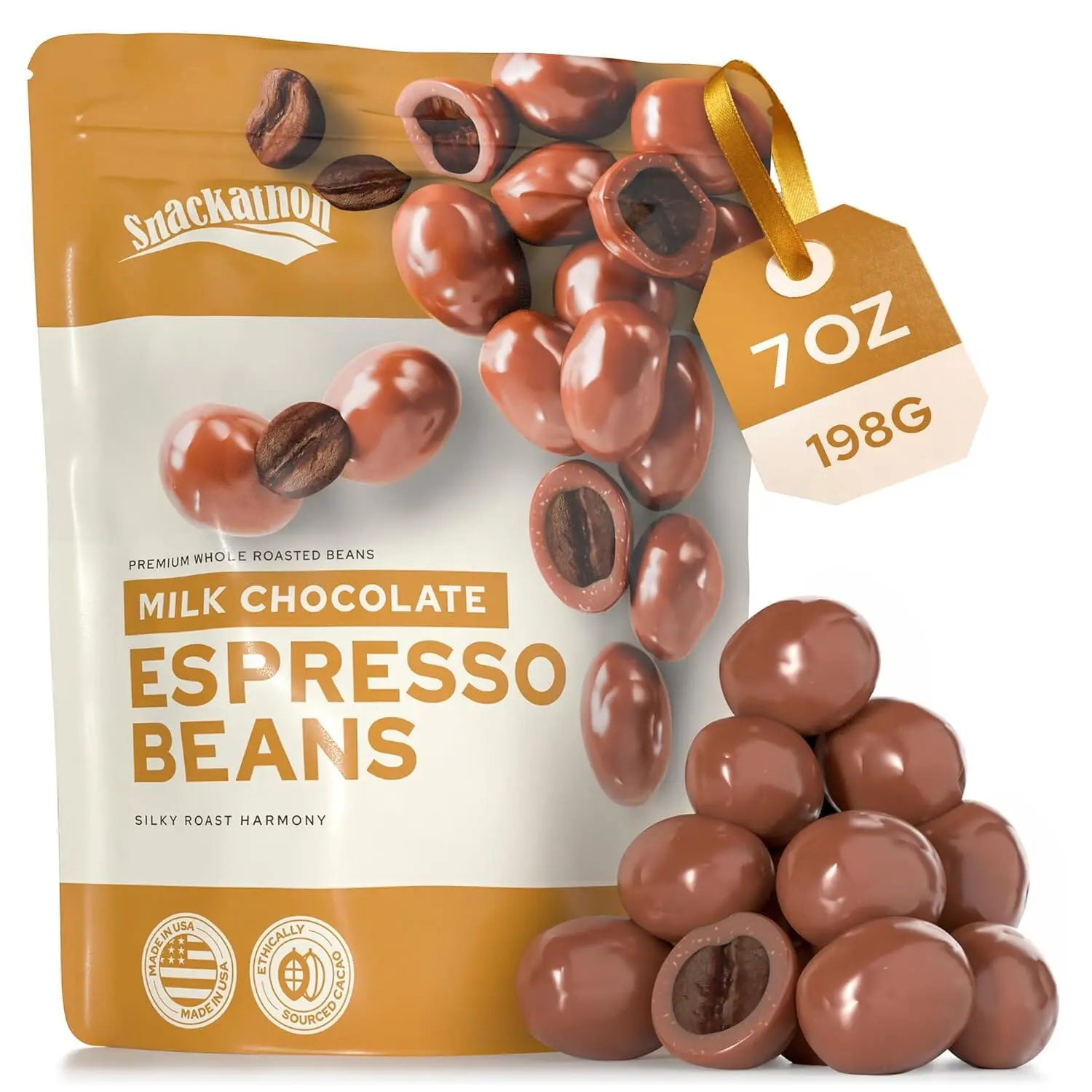 Snackathon Milk Chocolate Covered Espresso Beans Bulk, Resealable Snack Pack, Gourmet Chocolate Covered Coffee Beans, Smooth Coffee Candy Treat, Perfect Coffee Lover Gifts