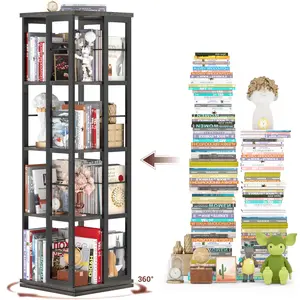 360° Rotating Bookshelf Display Spinning Floor Corner Bookcase Shelf Organizer