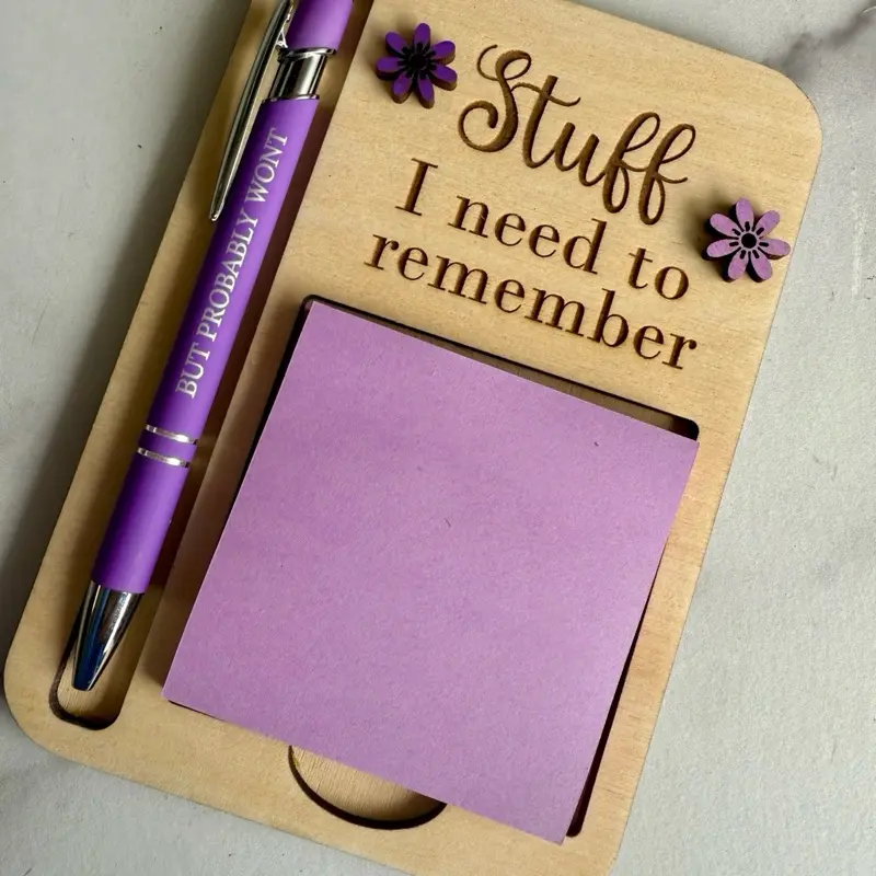 Funny Notepad Holder & Pen Set – “Stuff I Need to Remember” with “But I Probably Won’t” Pen – Sarcastic Office Desk Gift, Coworker Gift