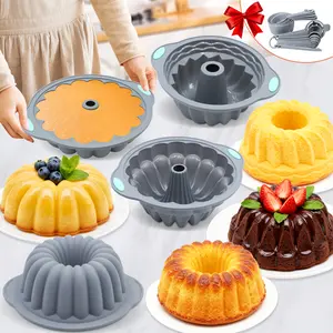 nonstick pan 21 Pieces Silicone Fluted Tube Cake Pans, Tube Baking Pan, Jello Mold, Silicone Molds for Homemade Cake, Bread and Jello, Non-Stick, Grey, Christmas gifts, perfect for the holiday season
