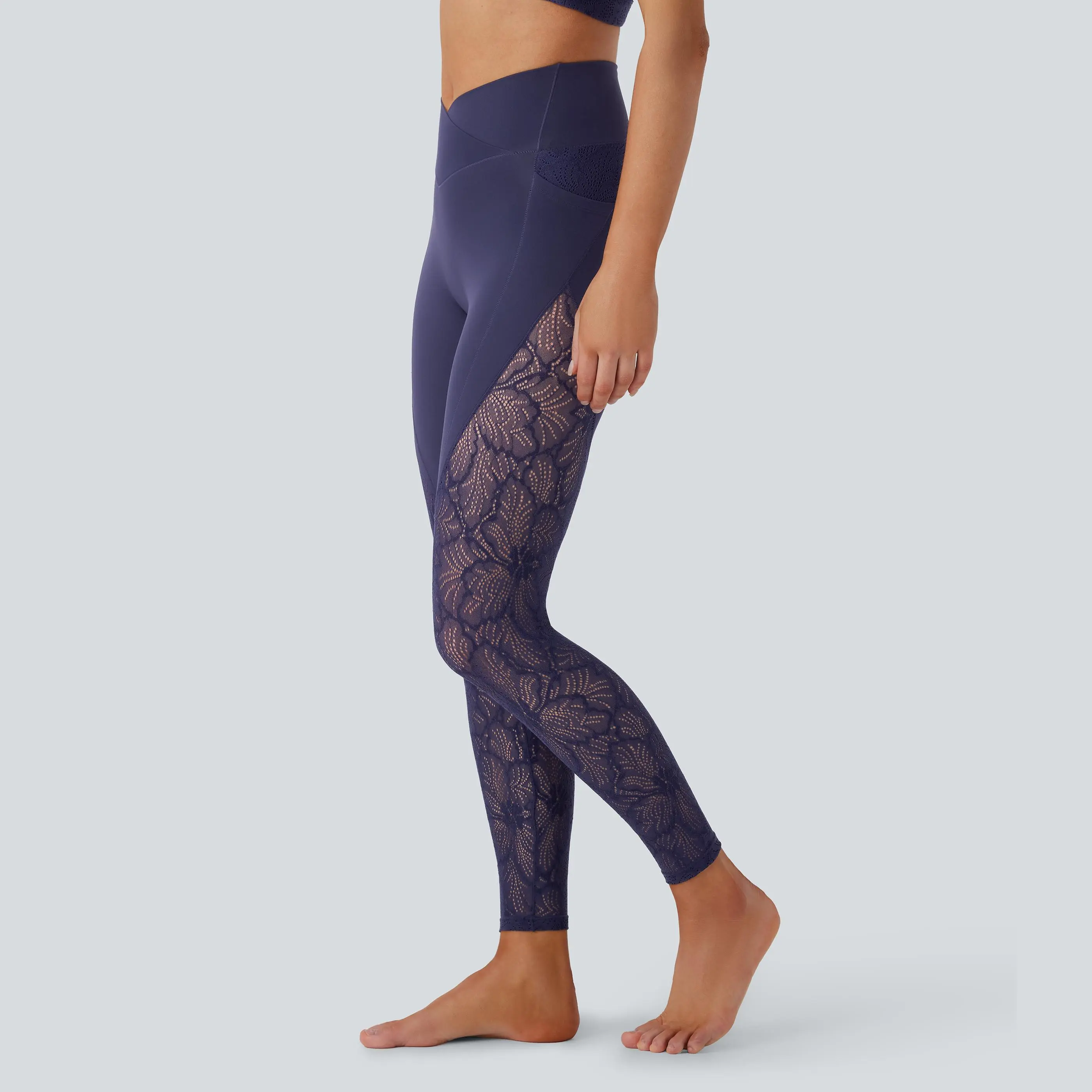 Halara Softlyzero High Waisted Crossover Side Pocket Contrast Lace 7/8 Yoga Leggings-UPF50+ #BackToSchool