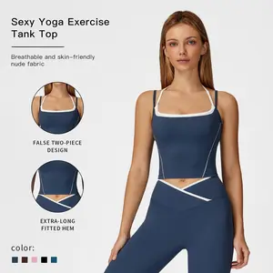 MFVIM Women's Low-cut Strappy Short Sports Bra with Shoulder Straps, Built-in Padding, Fitted Crop Top, Yoga Clothes for Gym and Fitness Workouts