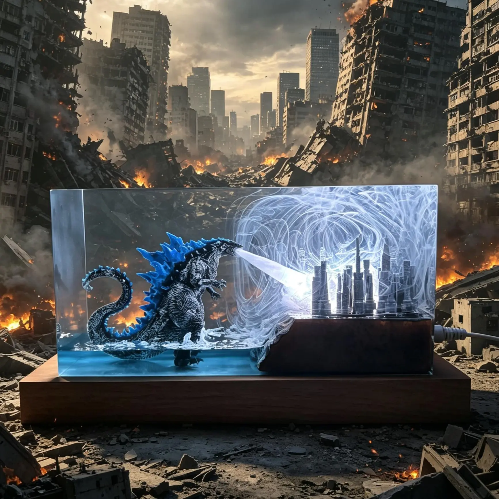 Monster Godzilla Resin Lamp Handmade Resin Wood MultiColor Night Light 3D Diorama Scene Desk Ornaments Decorative Atomic Breath Destroy City Creativity Decoration Table Lamp, Bedroom Cafe Office Decor, Exquisite Birthday Gifts for Him and Her