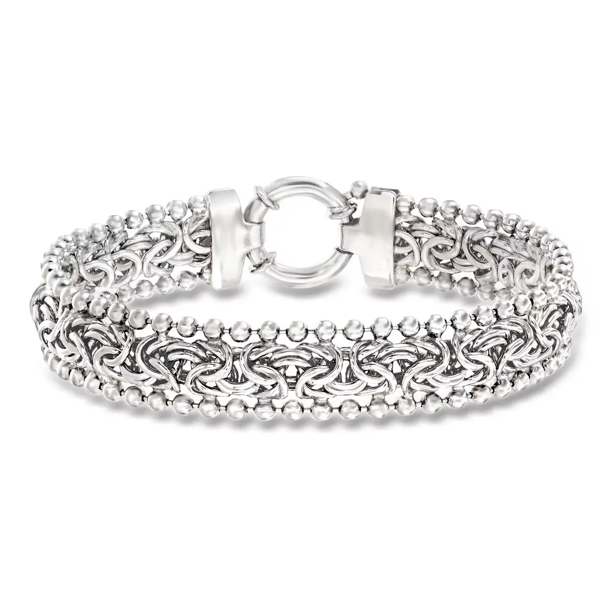 Silver Vintage Chunky Byzantine Link Bracelet with Double-Sided Beaded Borders, Byzantine-style fashion bracelet, women’s silver bracelet, comes with a gift box