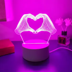 3D Heart Shaped LED Night Light, USB Powered Desktop Atmosphere Light, Creative Night Lamp for Bedroom Home Room Decor, Indoor Decorative Light, Creative Led Lighting