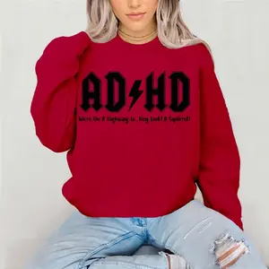 AD HD Crewneck Sweatshirt Gildan Everyday Style Super Soft Unisex Fit Streetwear Graphic Top warm Womenswear Casual Printed Long Sleeved mental Health ADHD