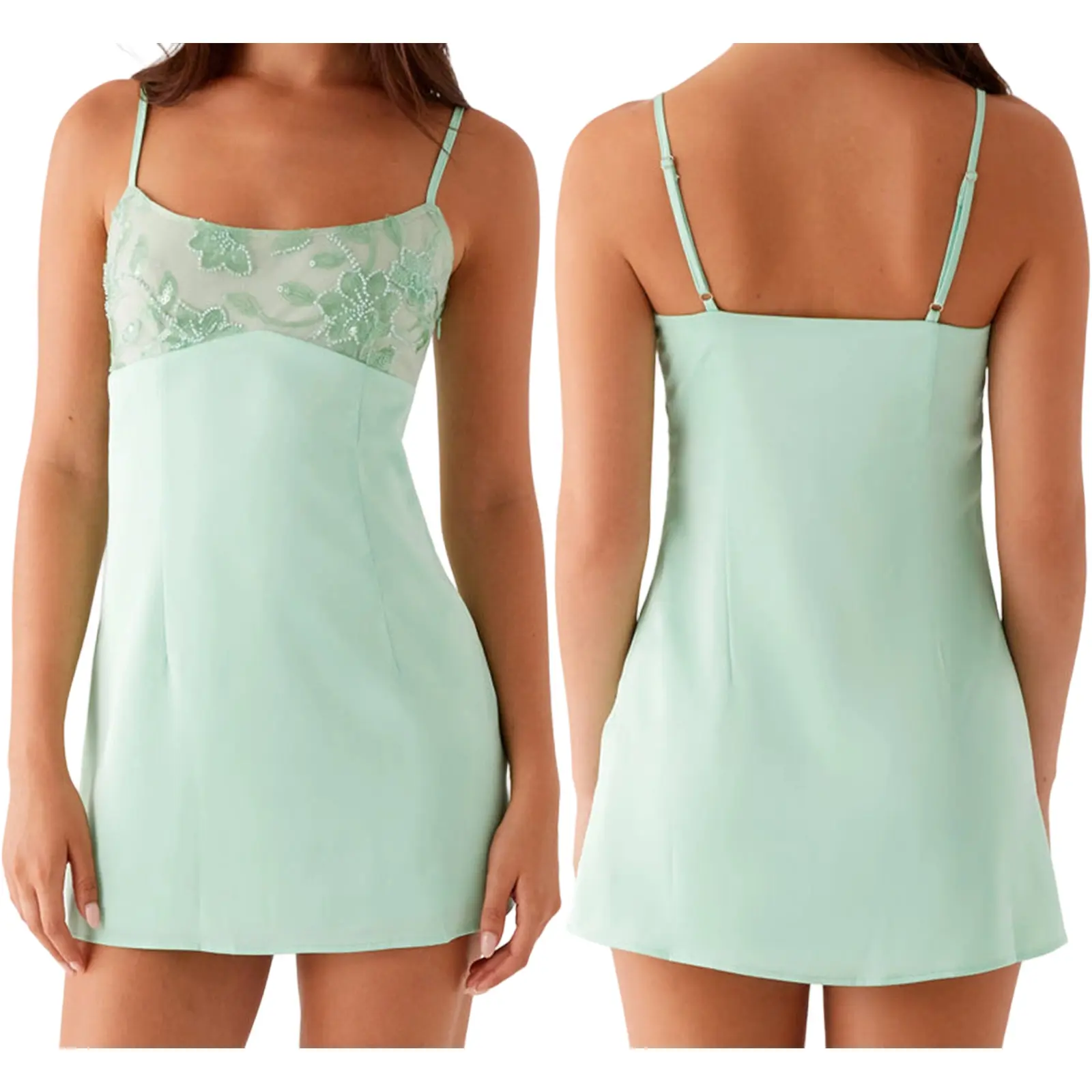 Women's Mini Cami Dress Stylish Sequin Flower Embroidered Square Neck Spaghetti Strap Dress Minimalist Basic Summer Womenswear Sleeveless