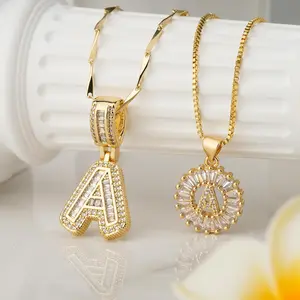 2 Count initial Letter Necklace Set with Zirconia Stones | Golden/Silver Bubble  Necklaces for Women | Iced Out  Necklace For Men | Anniversary Gift |  Letter Alphabet Necklace Zircon Stone pendant necklace initial zirconia stone