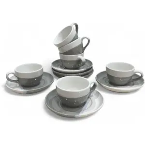 2 Ounce Espresso Cups with Saucers, Mini Ceramic Espresso Cups S of 6, Espresso Cup S, Coffee Mug S for Latte, Macchiato, Demitasse Cups S for Cafe, Microwave & Dishwasher Safe (Gray)