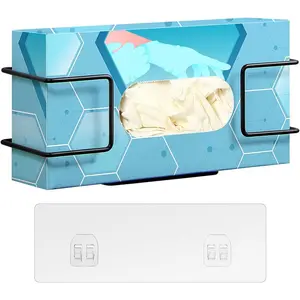 Wall Mounted Universal Glove Box Holder Disposable Glove Dispenser, Metal Glove Rack for Rubber Latex Gloves Organizer Facial Tissue, Black 1pc