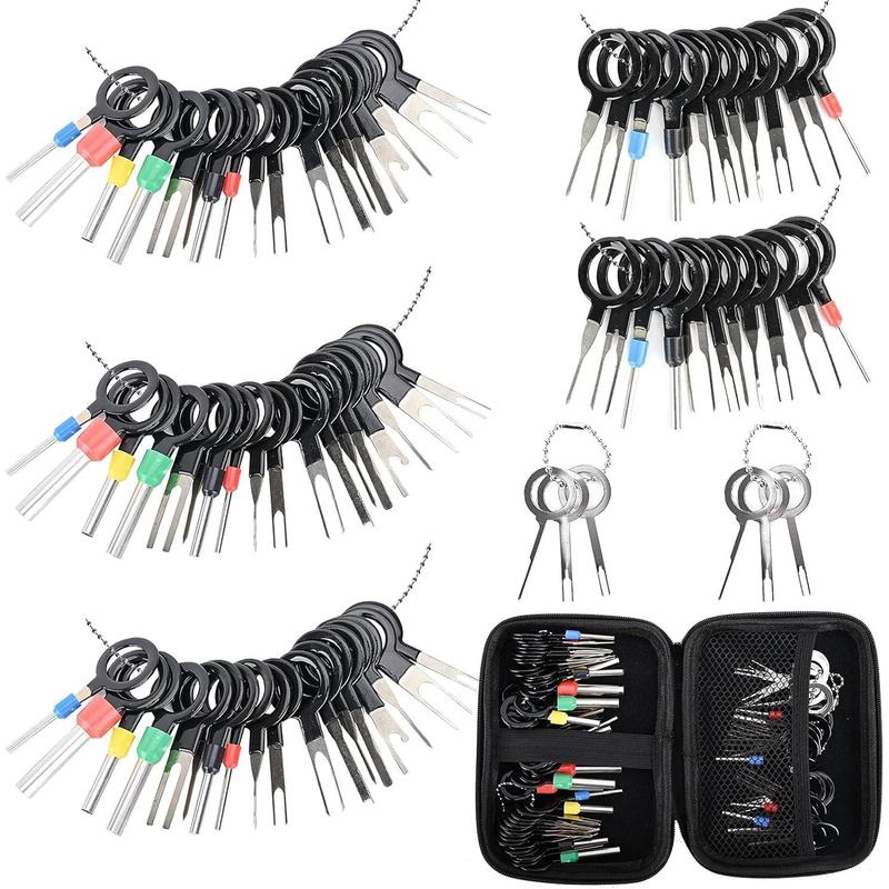 82-Piece Portable Automotive Terminal Removal Tool Kit (200g) - Stainless Steel & Plastic Car Tool Kit with Various Extractors, Casing, Protective Bag for Car & Motorcycle Mechanic Repair Hardware