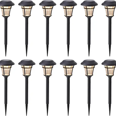 MAGGIFT 12-Pack Rechargeable Solar-Powered In-Ground Pathway Lights, 13.4" High Waterproof Warm White Yard Decor for Garden Borders, Home Improvement Outdoor Lighting