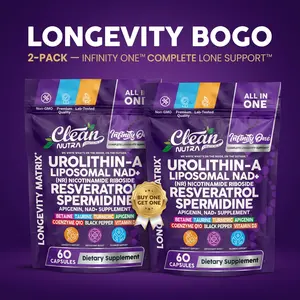 BOGO Urolithin A 500mg NAD+ NR Supplement – Buy 1 Get 1 Free Longevity Stack – Resveratrol Spermidine Apigenin Anti Aging Cellular Energy Mitophagy – Nicotinamide Riboside NAD Booster – Clean Nutra Infinity One