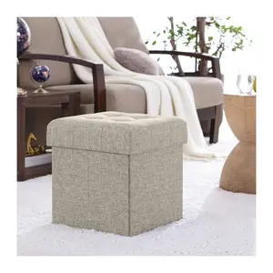 Ornavo Home Foldable Tufted Linen Square Cube Storage Ottoman